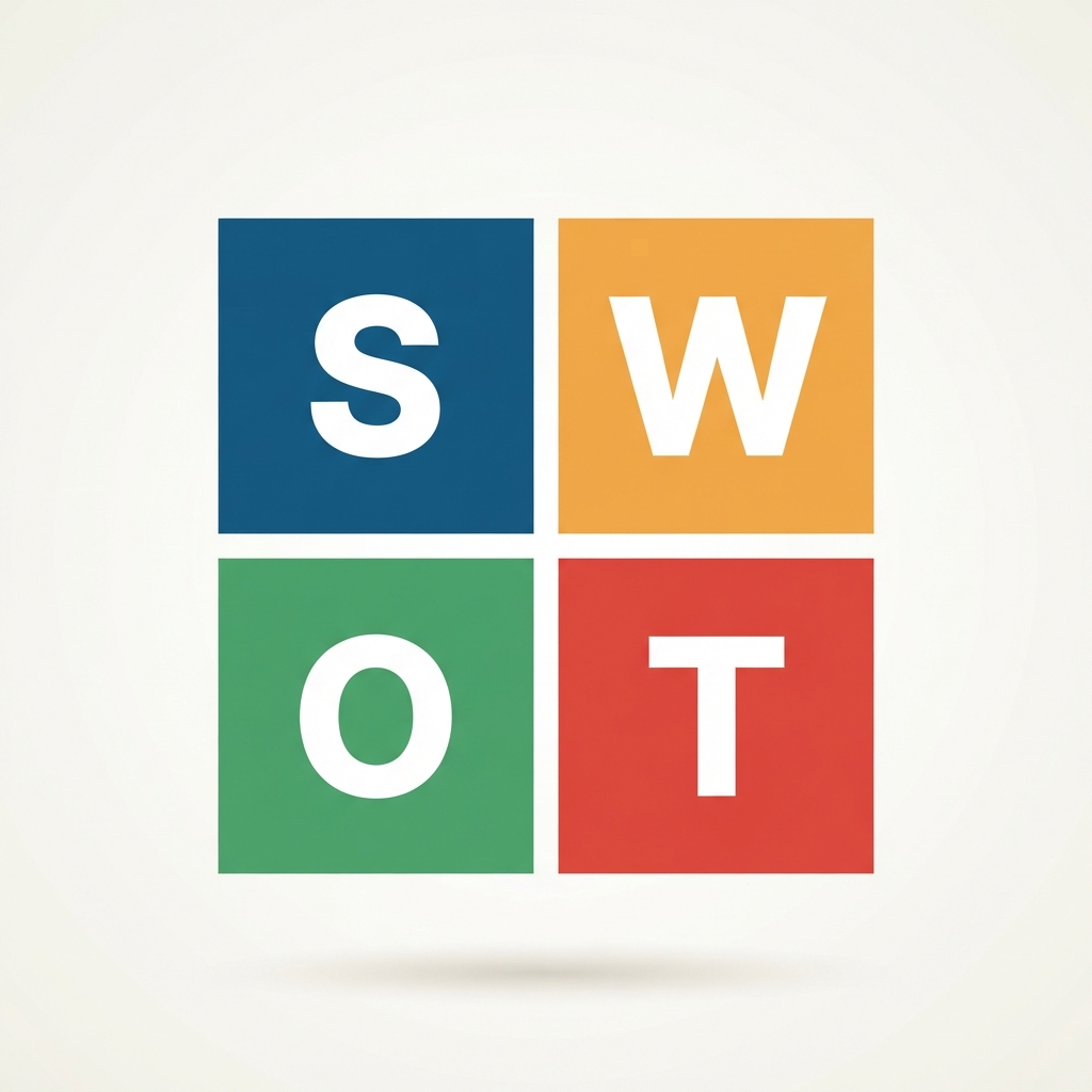 SWOT-analyse model met sterktes, zwaktes, kansen en bedreigingen